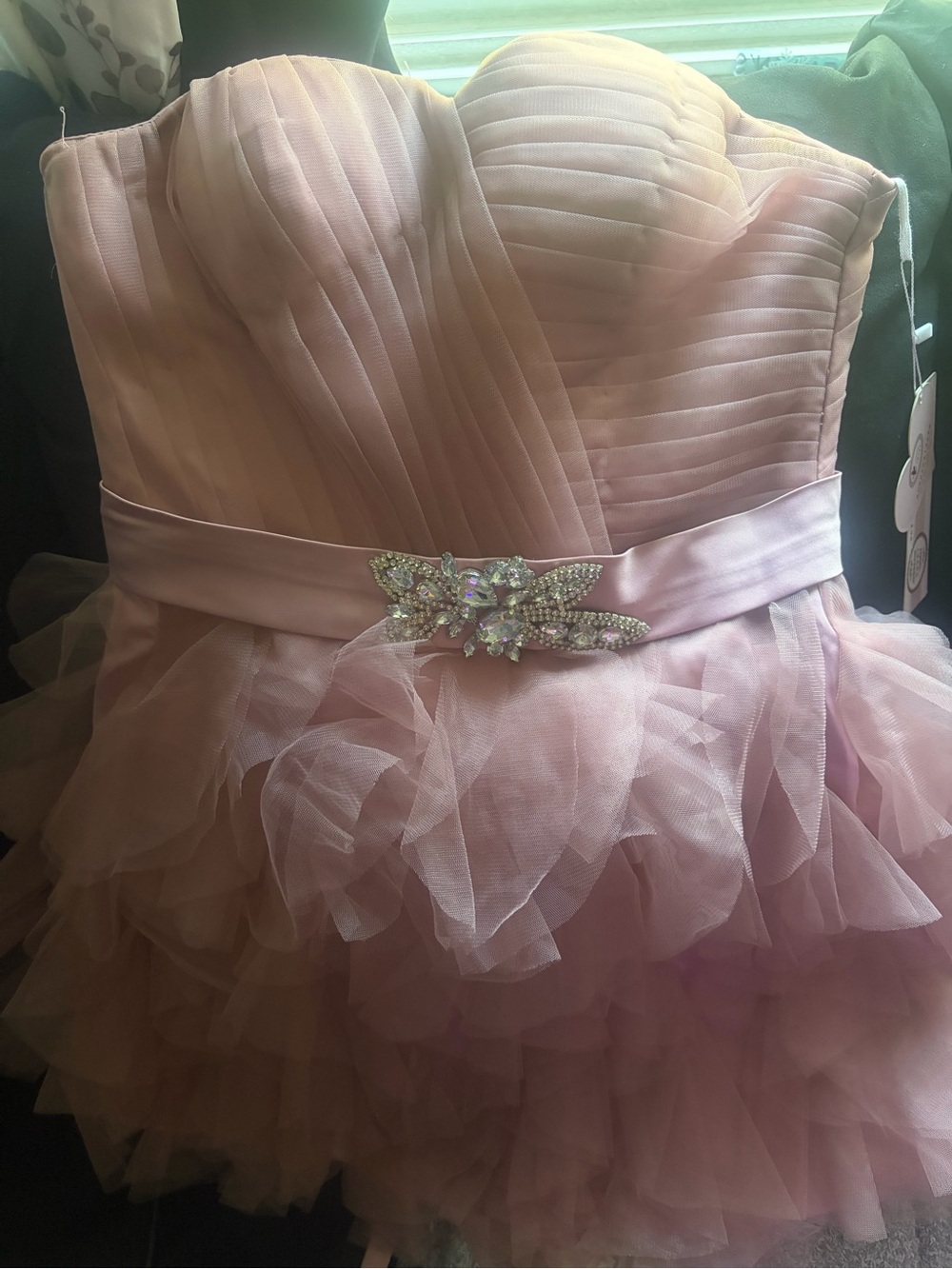 Pink Tulle Party Dress with Crystal Belt